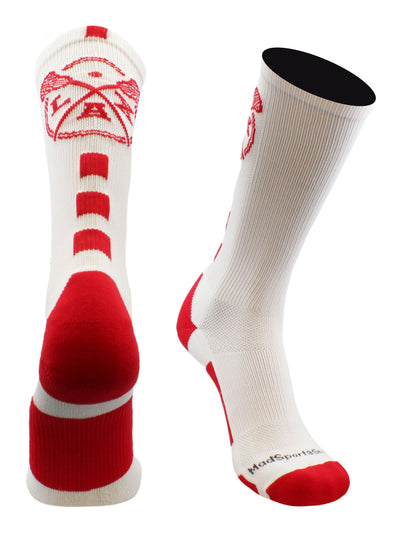 MadSportsStuff socks White/Red / Small LAX Lacrosse Socks with Lacrosse Sticks Athletic Crew Socks (multiple colors)