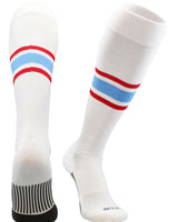 MadSportsStuff socks White/Scarlet/Columbia Blue / X-Large Striped Baseball Socks Over the Calf Dugout Pattern E