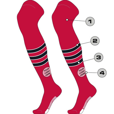 TCK customizable socks Custom Dugout Striped Over the Knee Baseball Socks Pattern D