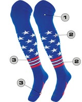 TCK customizable socks Main/Accent 1 / Large Custom Over the Knee Baseball and Softball Socks - Dugout Freedom Pattern