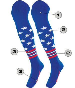 TCK customizable socks Main/Accent 1 / Large Custom Over the Knee Baseball and Softball Socks - Dugout Freedom Pattern