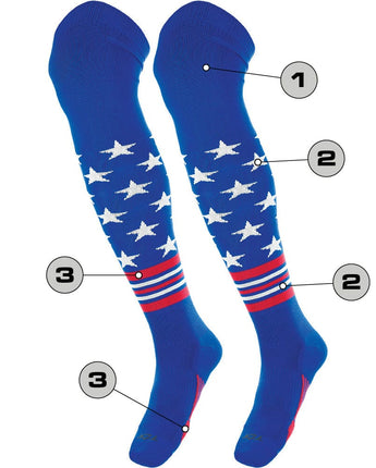 TCK customizable socks Main/Accent 1 / Large Custom Over the Knee Baseball and Softball Socks - Dugout Freedom Pattern