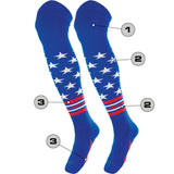 TCK customizable socks Main/Accent 1 / Large Custom Over the Knee Baseball and Softball Socks - Dugout Freedom Pattern