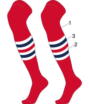 TCK customizable socks Main/Inner Stripes/Outer Stripes / Large Custom Dugout Striped Over the Knee Baseball Socks Pattern I