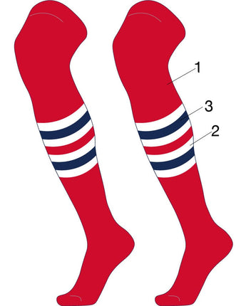 TCK customizable socks Main/Inner Stripes/Outer Stripes / Large Custom Dugout Striped Over the Knee Baseball Socks Pattern I