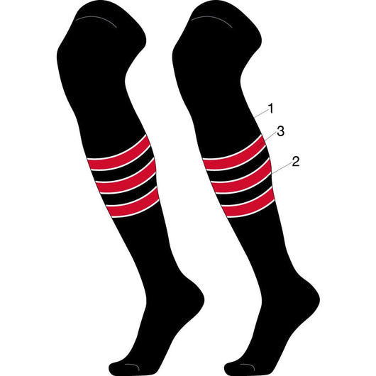 TCK customizable socks Main/Stripes/Accent / Large Custom Dugout Striped Over the Knee Baseball Socks Pattern D