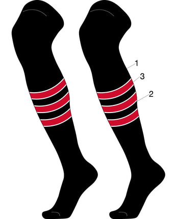 TCK customizable socks Main/Stripes/Accent / Large Custom Dugout Striped Over the Knee Baseball Socks Pattern D
