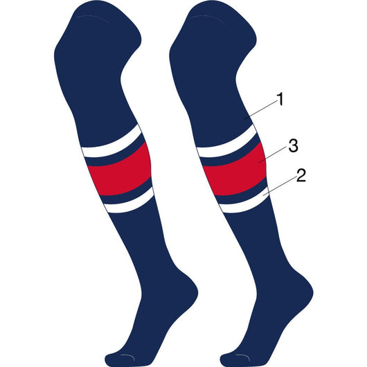 TCK customizable socks Main/Thick Stripe/Thin Stripes / Large Custom Dugout Striped Over the Knee Baseball Socks Pattern E