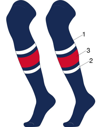 TCK customizable socks Main/Thick Stripe/Thin Stripes / Large Custom Dugout Striped Over the Knee Baseball Socks Pattern E