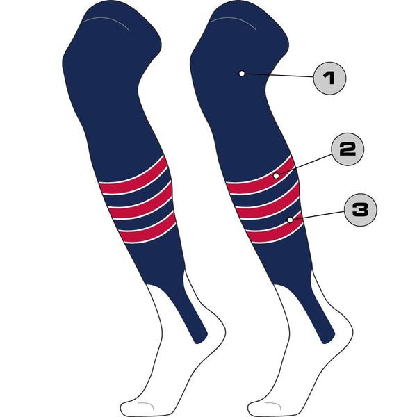 TCK customizable socks Stirrup/Stripes/Accent/Sock / Large Custom Dugout Over the Knee Baseball Stirrup Socks Pattern D