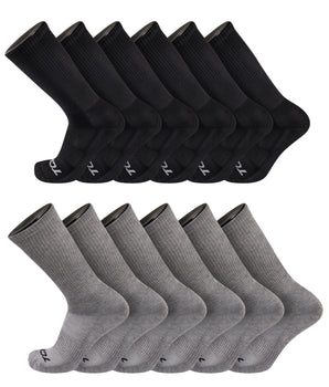 TCK socks 12 Pairs-Black/Grey / Medium Work & Athletic Crew Socks for Men & Women – Cushioned, Seamless Toe, Moisture Wicking Boot Sock, Supportive Arch