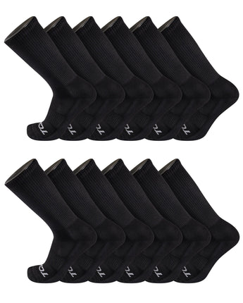 TCK socks 12 Pairs-Black / Medium Work & Athletic Crew Socks for Men & Women – Cushioned, Seamless Toe, Moisture Wicking Boot Sock, Supportive Arch