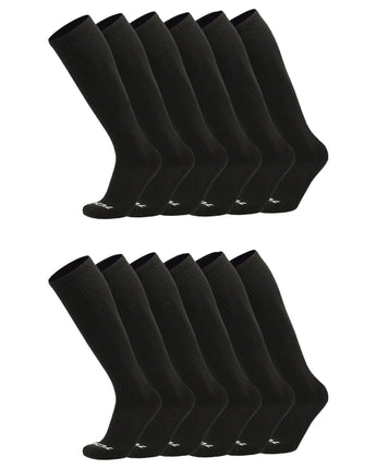 TCK socks 12 Pairs Black / Medium Work & Athletic Over The Calf Socks 6-pack