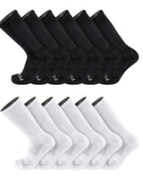 TCK socks 12 Pairs-Black/White / Medium Work & Athletic Crew Socks for Men & Women – Cushioned, Seamless Toe, Moisture Wicking Boot Sock, Supportive Arch