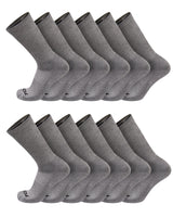 TCK socks 12 Pairs-Grey / Medium Work & Athletic Crew Socks for Men & Women – Cushioned, Seamless Toe, Moisture Wicking Boot Sock, Supportive Arch