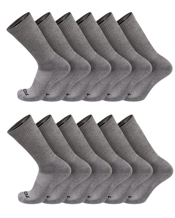 TCK socks 12 Pairs-Grey / Medium Work & Athletic Crew Socks for Men & Women – Cushioned, Seamless Toe, Moisture Wicking Boot Sock, Supportive Arch