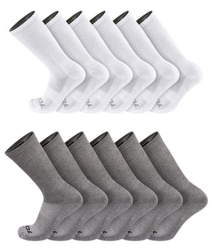 TCK socks 12 Pairs-White/Grey / Medium Work & Athletic Crew Socks for Men & Women – Cushioned, Seamless Toe, Moisture Wicking Boot Sock, Supportive Arch