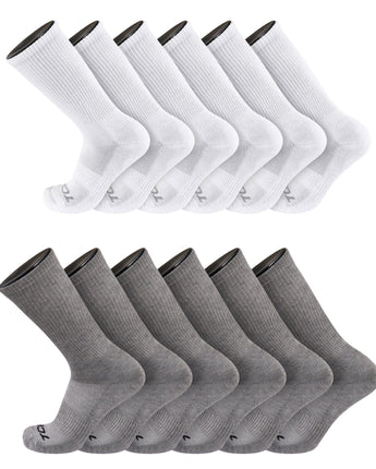 TCK socks 12 Pairs-White/Grey / Medium Work & Athletic Crew Socks for Men & Women – Cushioned, Seamless Toe, Moisture Wicking Boot Sock, Supportive Arch