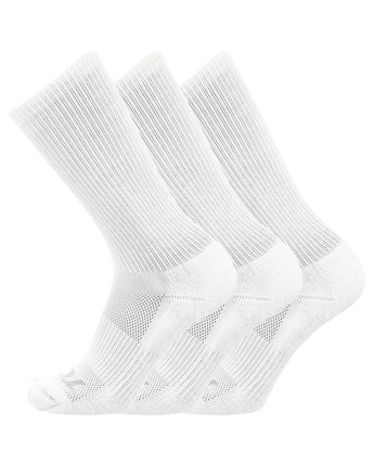 TCK socks 3 Pairs-White / Medium Work & Athletic Crew Socks for Men & Women – Cushioned, Seamless Toe, Moisture Wicking Boot Sock, Supportive Arch