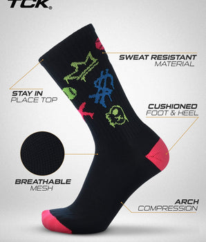 TCK socks After-Glow Graffiti Neon Baseball Crew Socks