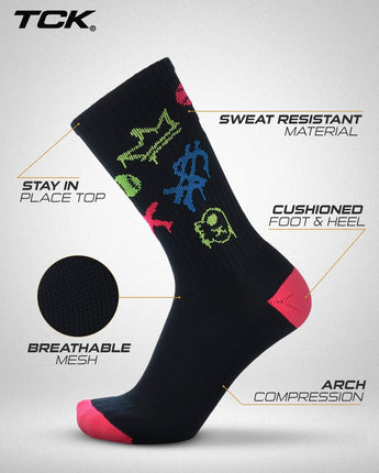 TCK socks After-Glow Graffiti Neon Baseball Crew Socks