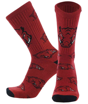 TCK socks Arkansas Cardinal/Black/White / Large Arkansas Razorbacks Mayhem Crew Socks (Made in USA)