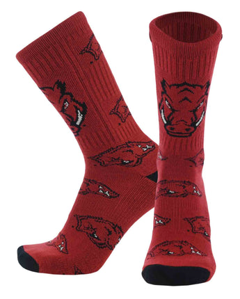 TCK socks Arkansas Cardinal/Black/White / Large Arkansas Razorbacks Mayhem Crew Socks (Made in USA)