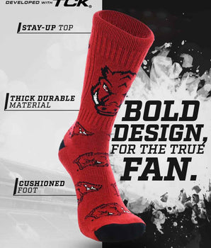 TCK socks Arkansas Razorbacks Mayhem Crew Socks (Made in USA)