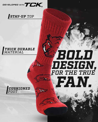 TCK socks Arkansas Razorbacks Mayhem Crew Socks (Made in USA)