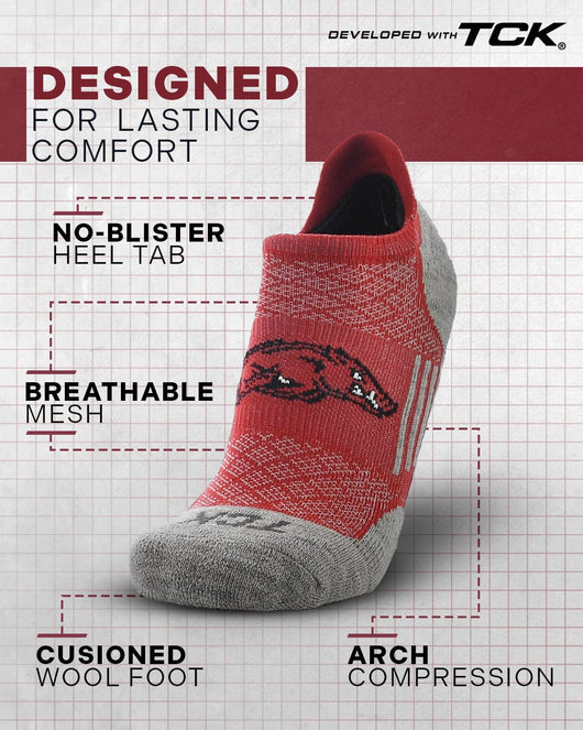 TCK socks Arkansas Razorbacks No Show Running & Golf Socks Mens & Womens - Tour - Performance Athletic Ankle Tab Socks, Soft Cushioned