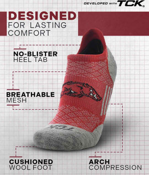 TCK socks Arkansas Razorbacks Tour No Show Tab Socks - Made in USA