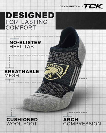 Army West Point Black Knights No Show Tour Socks - Made in USA
