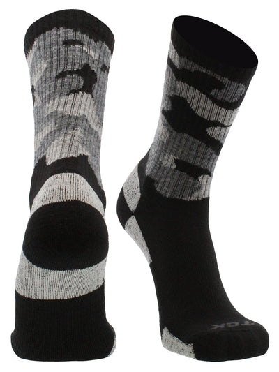 TCK socks Black Camo / Medium Merino Wool Hiking Socks Crew Length