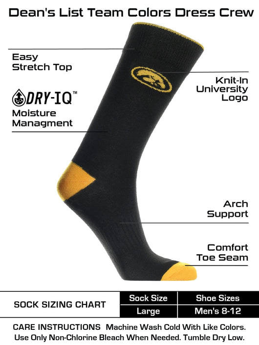 TCK socks Black/Gold / Large Iowa Hawkeyes Dress Socks Dean's List Crew Length Socks