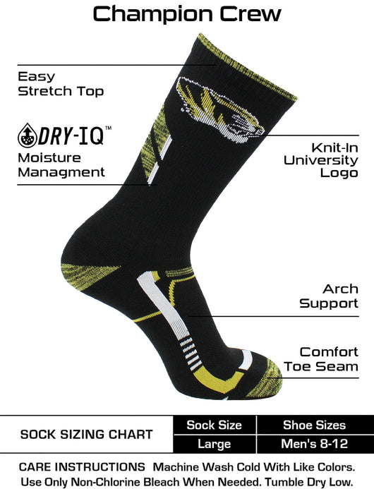 TCK socks Black/Gold / Large Missouri Tigers Socks University of Missouri Tigers Champion Crew Socks