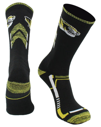 TCK NCAA Performance Champion Crew Socks – Missouri Tigers, Black/Gold, Large