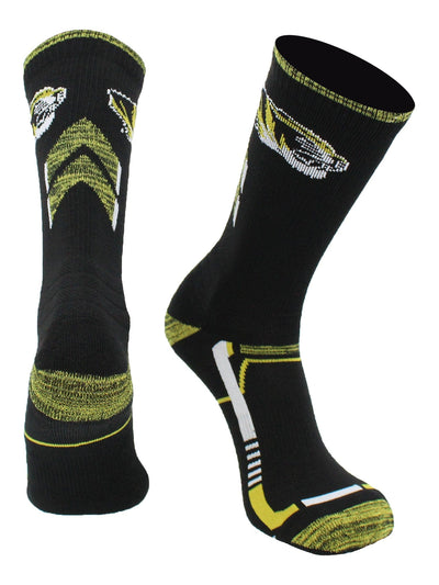 TCK NCAA Performance Champion Crew Socks – Missouri Tigers, Black/Gold, Large