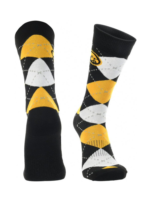 TCK socks Black/Gold/White / Large Iowa Hawkeyes Argyle Dress Socks NCAA Fanwear Crew Length