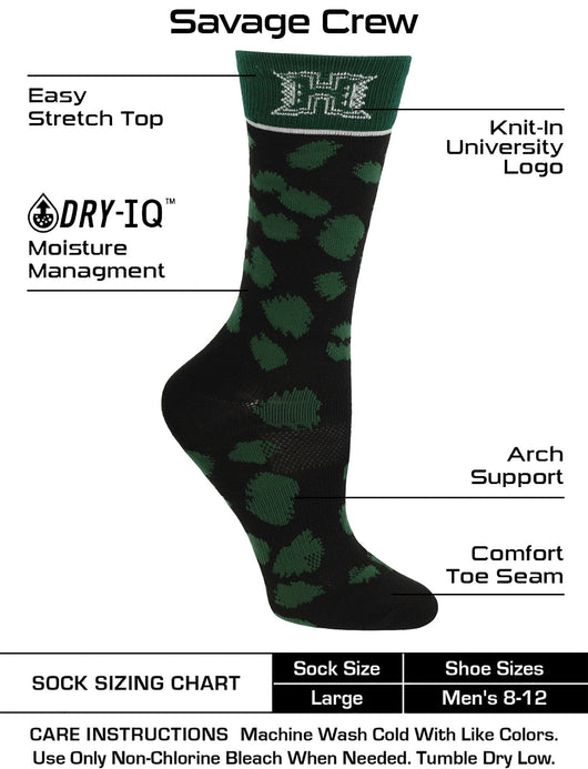 TCK socks Black/Green / Medium Hawaii Rainbow Warriors Socks Womens Savage Crew Socks