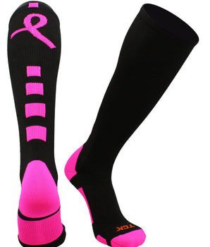 TCK socks Black/Hot Pink / Large Baseline Breast Cancer Awareness Over the Calf Socks