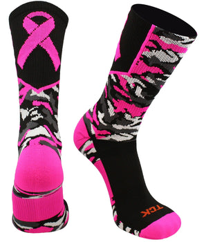 TCK socks Black/Hot Pink / Large Breast Cancer Awareness Camo Crew Socks