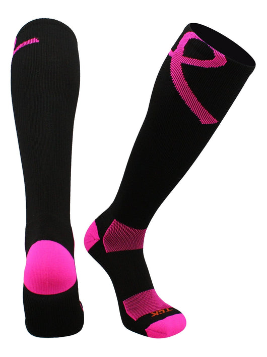 TCK socks Black/Hot Pink / Large Pink Ribbon Awareness Over the Calf Socks