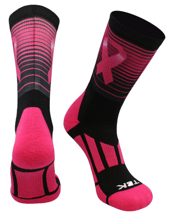 TCK socks Black/Hot Pink / Large Stripes Breast Cancer Awareness Crew Socks