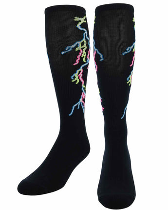 TCK socks Black/Multi-Neon / Large Lightning Bolt Tube Socks