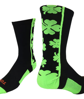 TCK socks Black/Neon Green / Medium Shamrock Lucky Clover Socks Crew Length