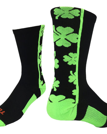 TCK socks Black/Neon Green / Medium Shamrock Lucky Clover Socks Crew Length