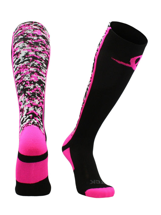 TCK socks Black/Neon Pink / Small Digital Camo Aware Over the Calf Socks Pink Ribbon Softball Soccer Football