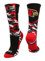 TCK socks Black/Red/White / Large University of Louisville Cardinals Woodland Camo Crew Socks