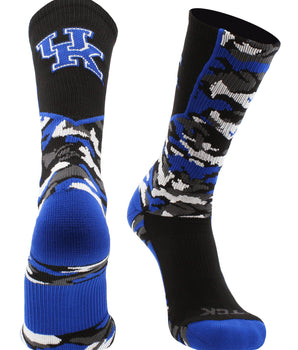 TCK socks Black/Royal/White / Large University of Kentucky Wildcats Woodland Camo Crew Socks