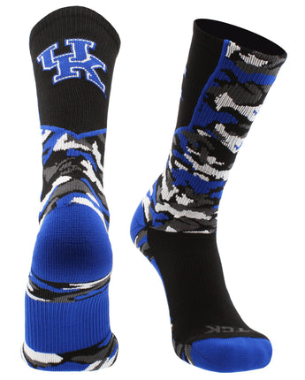 TCK socks Black/Royal/White / Large University of Kentucky Wildcats Woodland Camo Crew Socks